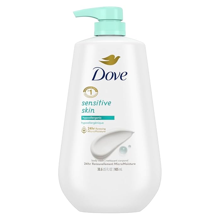 DoveBody Wash with Pump Sensitive Skin Hypoallergenic, Paraben-Free, Sulfate-Free, Cruelty-Free, Moisturizing Skin Cleanser Effectively Washes Away Bacteria While Nourishing Skin 30.6 oz