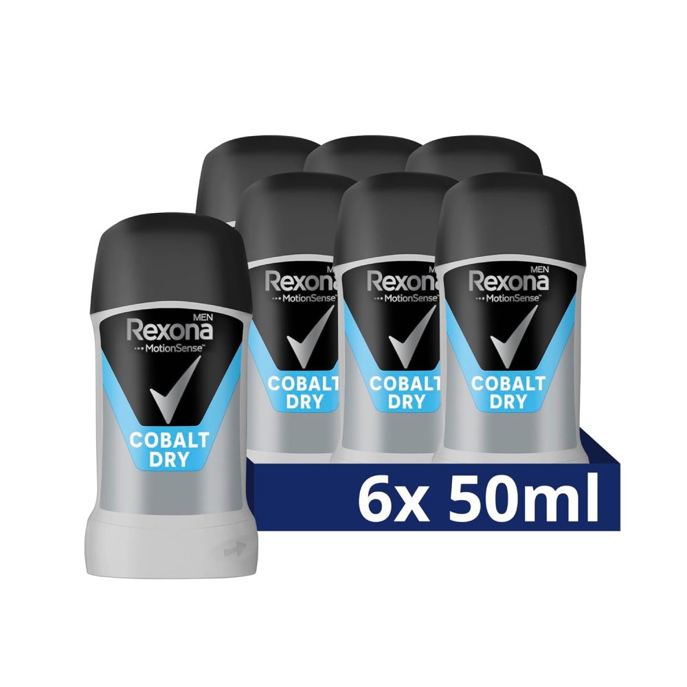 Rexona Men’s Deodorant Stick, Cobalt, Dry Antiperspirant, Pack of 6 x 50 ml