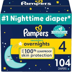 Pampers Swaddlers Overnights Diapers – Size 4, 104 Count, Disposable Baby Diapers, Night Time Skin Protection